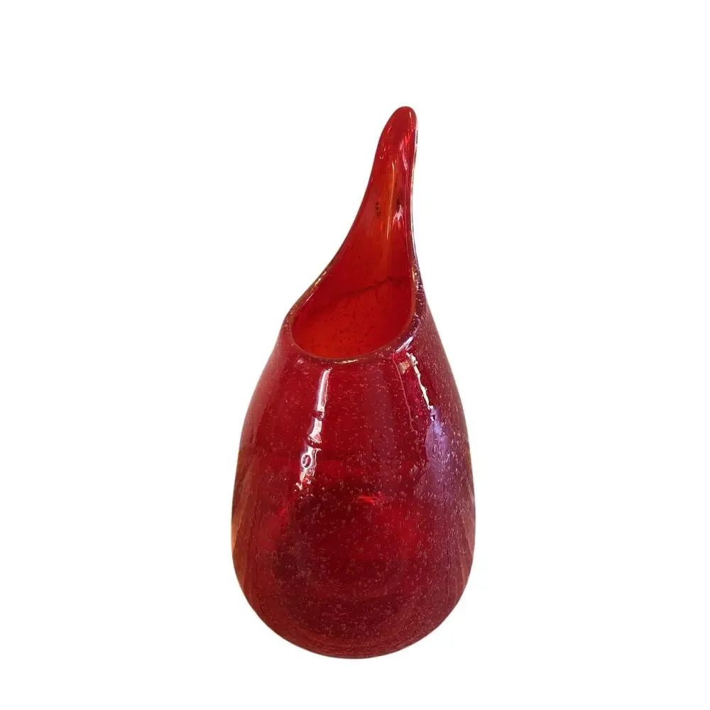 Mid Century Modern Red Bubble Art Glass Bud Vase Hand Blown Stretch Vase 6.5